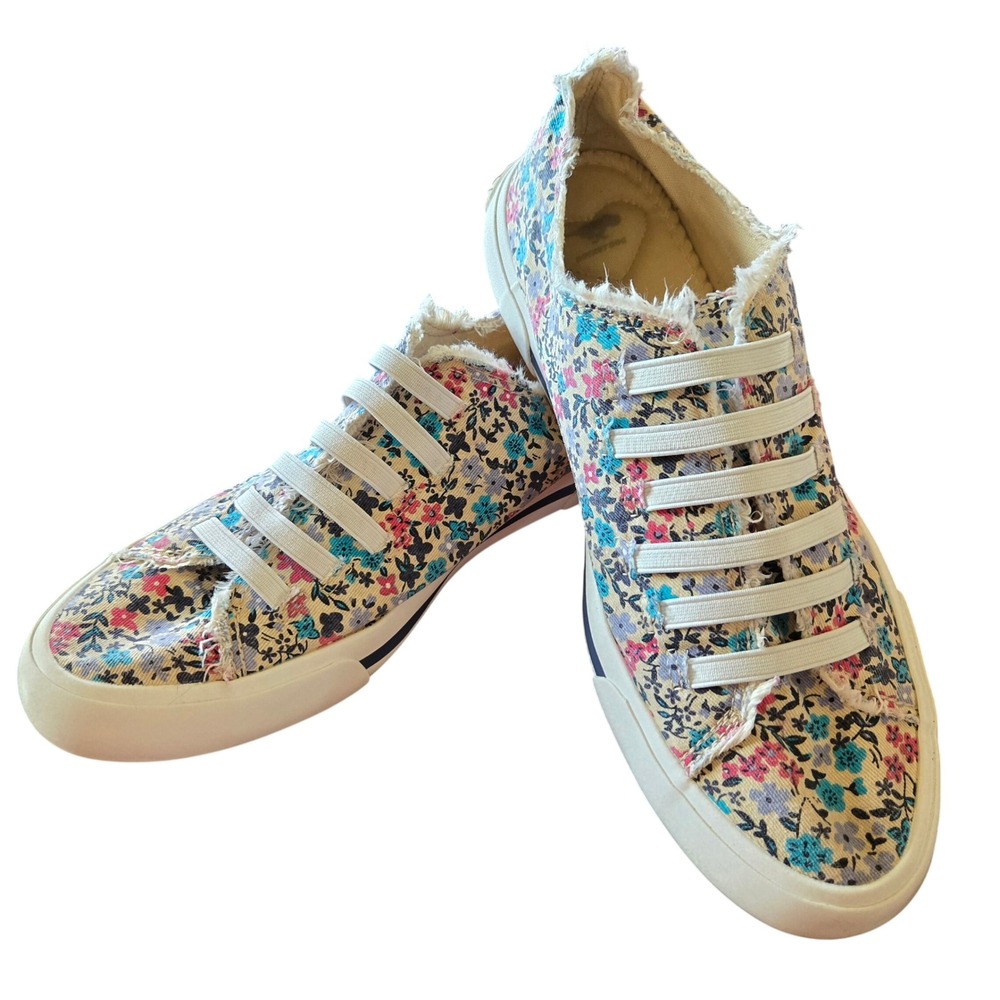 Rocket Dog Womens Floral Canvas Slip On Sneakers Multi Color Frayed Edge Sz 8.5